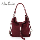 Nico Louise Women Real Suede Leather Shoulder Bag Female Leisure Nubuck Convertible Handbag Hobo Messenger Top-handle bags Purse