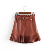 New fashion trend of autumn women's wear in 2019 small pleated imitation leather mini-step cake skirt