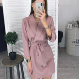 Women Vintage Sashes A-line Party Mini Dress Long Sleeve Notched Collar Solid Casual Elegant Dress 2019 Winter New Fashion Dress