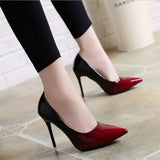 2019 Shadow Women Shoes Pointed Toe Pumps Patent Leather Dress Wine Red 10CM High Heels Boat Shoes Wedding Shoes Zapatos Mujer