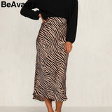 BeAvant Zebra stripe women midi skirt High waist straight animal print female bottom skirt Leisure party night club ladies skirt