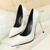 Thin Heel Patent Leather Pumps Lady Fashion High Heel Pointed Toe Single Shoes Black