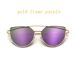 2020 Cat Eye Vintage Brand Designer Rose Gold Mirror Sunglasses For Women Metal Reflective flat lens Sun Glasses Female oculos