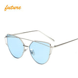 2020 Cat Eye Vintage Brand Designer Rose Gold Mirror Sunglasses For Women Metal Reflective flat lens Sun Glasses Female oculos