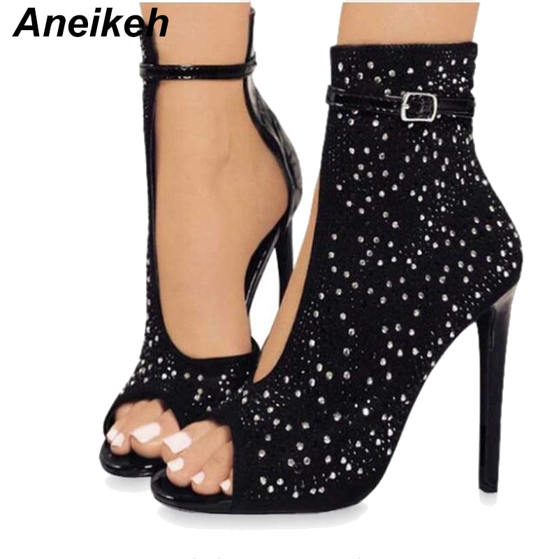 Aneikeh Crystal Women Pumps High Heels Brand Design Sexy Gladiator High Heels Women Rhinestone Buckle Strap Party Shoes 41 42 43