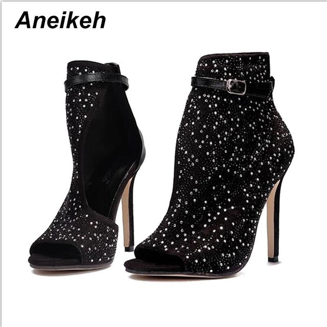 Aneikeh Crystal Women Pumps High Heels Brand Design Sexy Gladiator High Heels Women Rhinestone Buckle Strap Party Shoes 41 42 43
