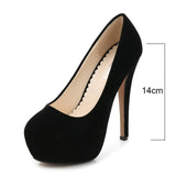 MAIERNISI super high heels shoes flock platform Heeled shoes pumps women night club thin heel sexy plus big size 14cm high heels