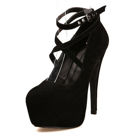 Gtime New High-heeled Shoes Woman Pumps Wedding Party Shoes Platform Women Shoes High Heels 11cm Suede Black Heels SE624
