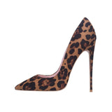 GENSHUO High Heels Shoes Women Pumps Flock Leopard Print Sexy Stilettos 10 12cm Party Heeled Designer Shoes Plus Big Size 11 12