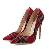 WETKISS Big Size 33-45 Stiletto Heels Women Pumps Red Pointed Plaid Shoes Women Shallow High Thin Heels 2020 Party Wedding Shoes