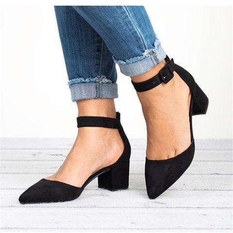 Factory Direct Low Heels Sandals Women Ankle Strap Summer Shoes Female Plus Size 43 Block Heels Women Shoes 2019 Casual Sandals