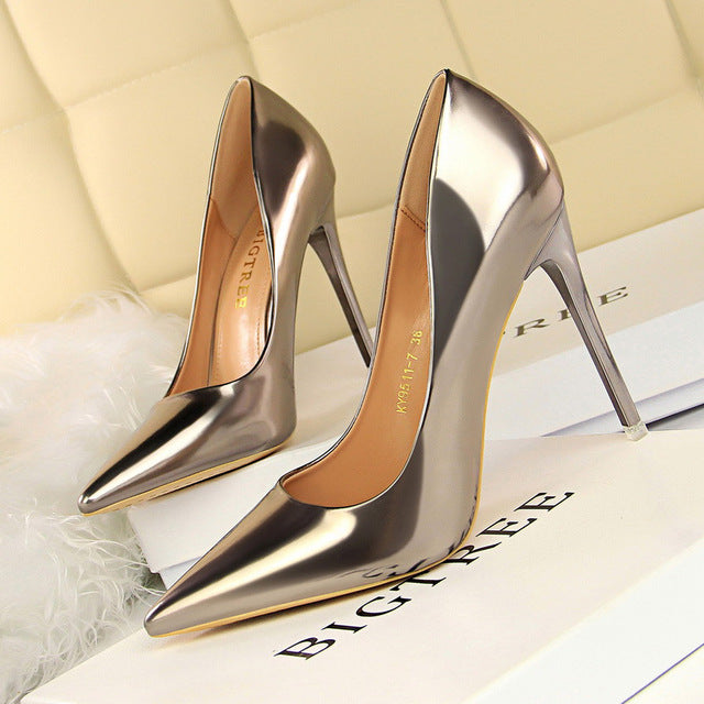2019 Women shoes Sexy high heels party pumps Female Summer heels mirror face leather Silver Golden ladies shoe zapatillas mujer